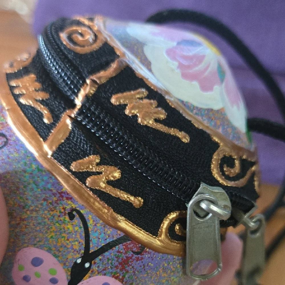 Hand painted Coconut Purse Hawaiian Inspired With butterfly And Plumeria - Picture 4 of 8